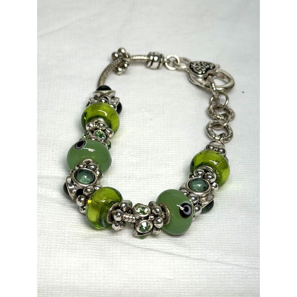 Vintage Evil Eye Bracelet Art Glass Adjustable Chain 8"-9"